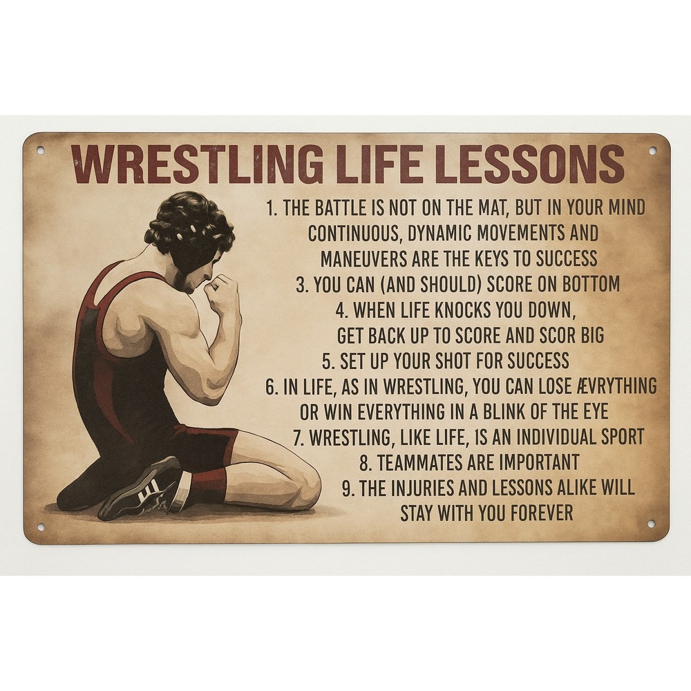 Wrestling Life Lessons Metal Sign 8x12 Inspirational Sports Wall Decor Gym